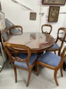 20th cent. Mahogany balloon back dining chairs with carved back supports on turned front legs, set