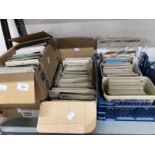 Postcards: Shoebox size boxes containing thousands of loose cards, various subjects, a collection of