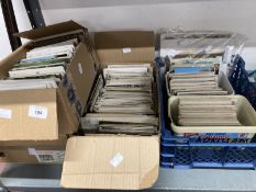 Postcards: Shoebox size boxes containing thousands of loose cards, various subjects, a collection of