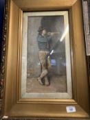 19th cent. Italian School: Watercolour, figure playing wind instrument, signed lower right L.
