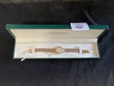 Watches: Hallmarked 9ct gold ladies Omega watch with integral mesh bracelet having a 17mm round