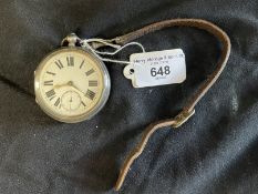 Watches: Hallmarked silver open face vest or pocket watch, white enamel dial, Roman numerals, second