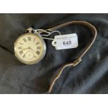 Watches: Hallmarked silver open face vest or pocket watch, white enamel dial, Roman numerals, second