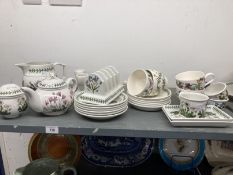 20th cent. Ceramics: Portmeirion 'The Botanic Garden' teapot, teacups x 4, saucers x 5, side