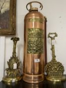 Early 20th cent. Fire related copper extinguisher with brass nameplates and bronze handle. Plus 19th