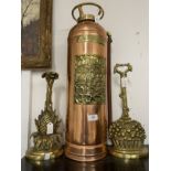 Early 20th cent. Fire related copper extinguisher with brass nameplates and bronze handle. Plus 19th