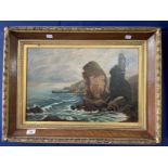 19th cent. Scottish School: Oil on canvas, seascape with coastal rock formations, signed lower right