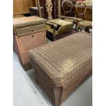 20th cent. Lloyd Loom bathroom unit with a glass top above a drawer and fall front, approx. 28ins. x