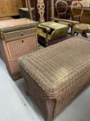 20th cent. Lloyd Loom bathroom unit with a glass top above a drawer and fall front, approx. 28ins. x