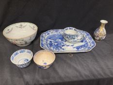 Chinese Export Ceramics: Eight sided Willow pattern serving dish 8½ins. x 11ins, three blue and