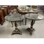 20th cent. Regency style occasional wine or side tables on baluster columns with tri form bases,