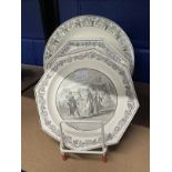 Late 18th/early 19th cent. French creamware plates, one Creil and printed with Magius rebuking the