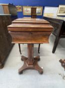 19th cent. Rosewood teapoy on single column support with four lidded containers within.