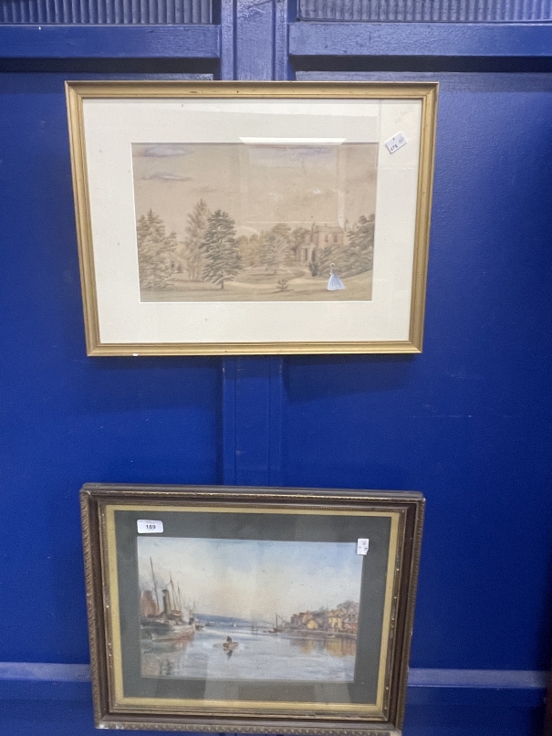 19th cent. & later watercolours, pastel, prints and reverse glass works. (5)