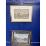 19th cent. & later watercolours, pastel, prints and reverse glass works. (5)