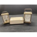 Clocks: 'Schatz' German made carriage clock and an English chiming on halves example, 19th cent.
