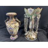 19th cent. Bohemian green ground lustre. 11ins. Plus a Japanese vase A/F.