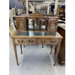 19th cent. Rosewood ladies writing desk inlaid in a Sorrento style, two side stationery cupboard,