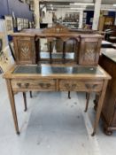 19th cent. Rosewood ladies writing desk inlaid in a Sorrento style, two side stationery cupboard,