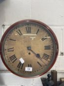 Clocks: Early 20th cent. Mahogany pendulum wall clock, circular case with unsigned fusee movement,