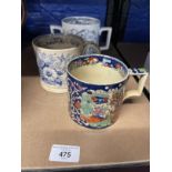 19th/20th cent. Ceramics: Three ceramic mugs, a twin handled 'God Speed The Plough' mug, an opaque