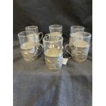 Set of six white metal cups with glass liners, unmarked, tests as silver. Weight without glass