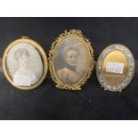 Objects of Virtu:19th cent. Ivory portrait miniature of a young woman in a gilt oval frame Ivory