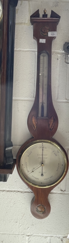 Early 19th cent. Mahogany G. Vanini & Co. Peterborough banjo barometer, broken pediment above