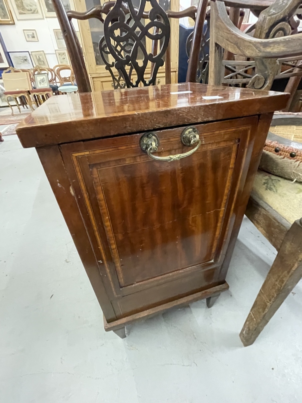 Edwardian mahogany purdonium with lead liner, Regency carver chair and an oak Carolean style