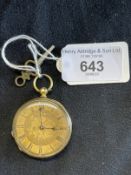 Watches: 18ct gold outer case open faced key wind pocket watch, champagne coloured dial with black