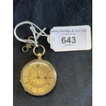 Watches: 18ct gold outer case open faced key wind pocket watch, champagne coloured dial with black