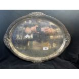 White metal Swiss silver stamped 800 oval shaped salver. 18ins. x 14ins. Weight 33.48oz.