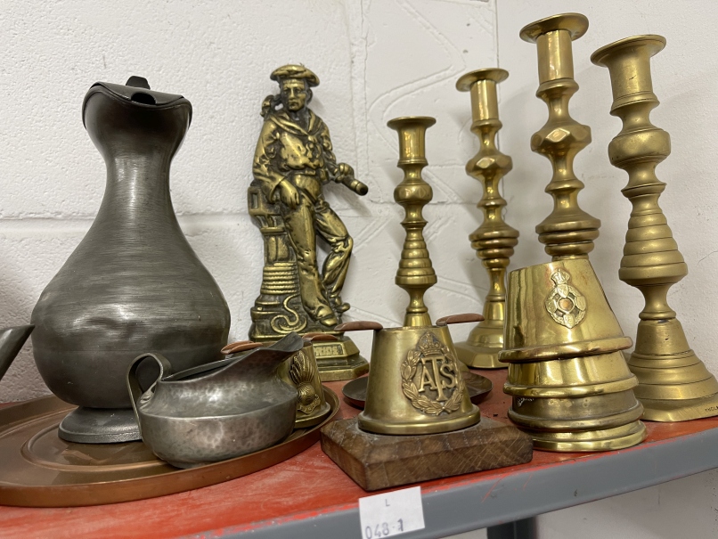 19th cent. and later collection of mixed brass, metalware, trench art and a pair of 19th cent. - Image 2 of 3