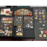 Military: USSR mounted in groups, post WWII and a side cap of enamel badges, together with USA