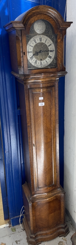 1920/30s grandmother clock retailed by Bravington's with gilt spandrels. 67ins.
