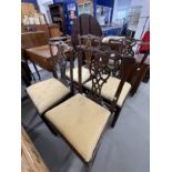 19th cent. Mahogany harlequin set of four dining chairs with carved splat backs.