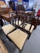 19th cent. Mahogany harlequin set of four dining chairs with carved splat backs.