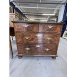 18th cent. Figured walnut chest of drawers, two over two of modest proportions, inlaid stringing,