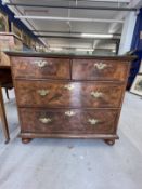 18th cent. Figured walnut chest of drawers, two over two of modest proportions, inlaid stringing,
