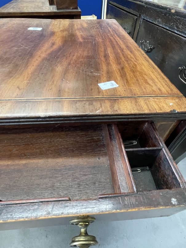 Early 19th cent. Mahogany work table with ebonised stringing on ring turned supports on brass - Image 2 of 2