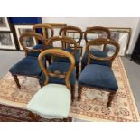 Set of six Victorian mahogany balloon back dining chairs plus one hoop back.
