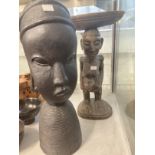 Africa/Tribal Art: Hand carved wooden stool, standing female figure supporting seat of chieftain's