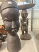 Africa/Tribal Art: Hand carved wooden stool, standing female figure supporting seat of chieftain's