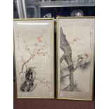 Japanese Art: Early 20th cent. Two inkwash on rice paper and silk, the first depicts mountain,