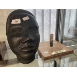 20th cent. Artwork: Plaster study, Martin Luther King, mounted on a wooden plinth, with a brass