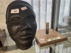 20th cent. Artwork: Plaster study, Martin Luther King, mounted on a wooden plinth, with a brass