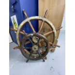 Maritime: Brass bound ship's wheel. 39ins. Plus one other smaller example.