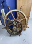 Maritime: Brass bound ship's wheel. 39ins. Plus one other smaller example.