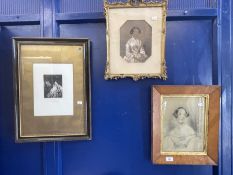 19th cent. & later silhouettes and engravings, mostly framed and glazed.