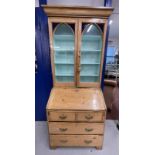 19th cent. Pine bureau glazed bookcase with inset coloured glass panels. 30ins. x 18ins. x 75ins.